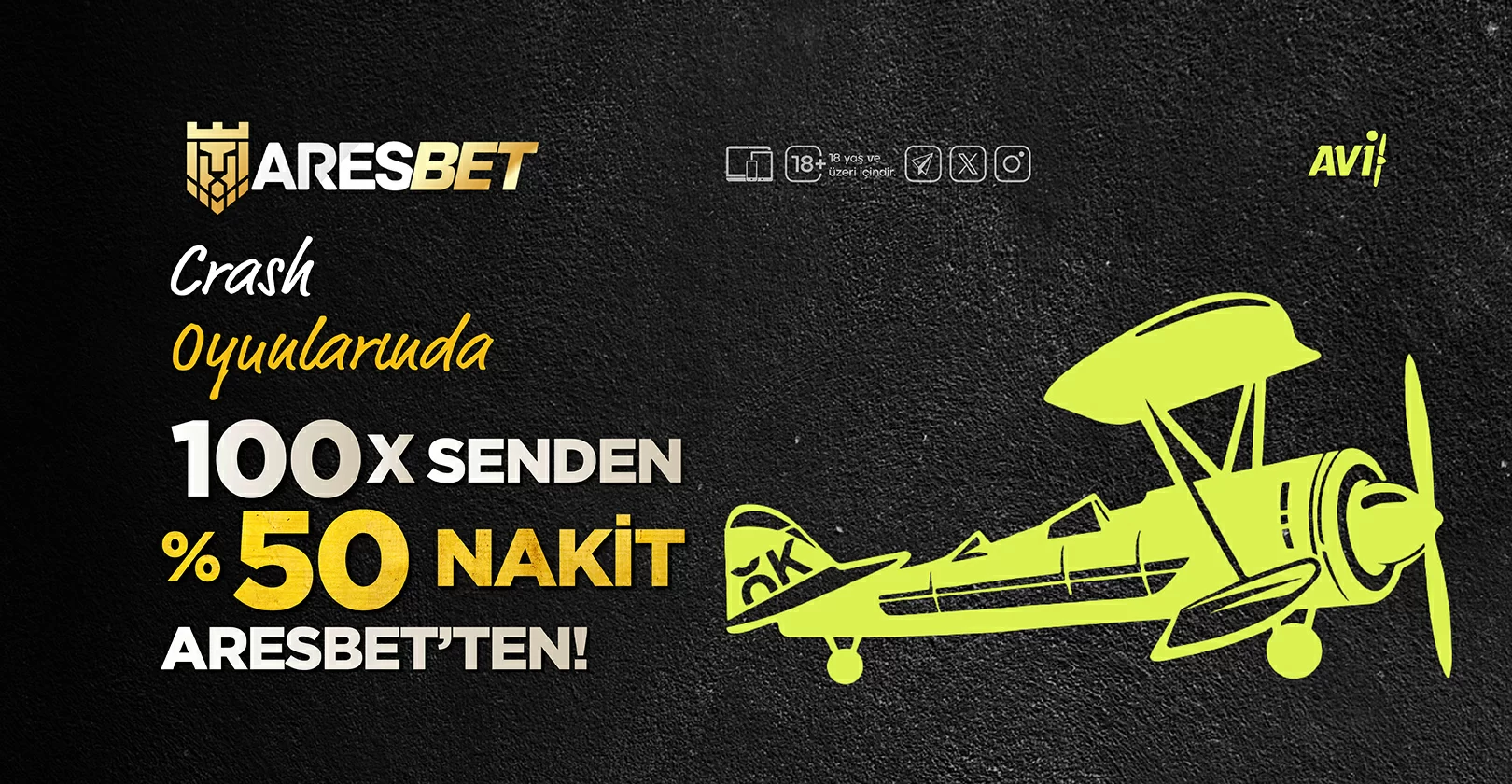 CRASH OYUNLARINDA 100X SENDEN %50 NAKIT ARESBET'TEN!